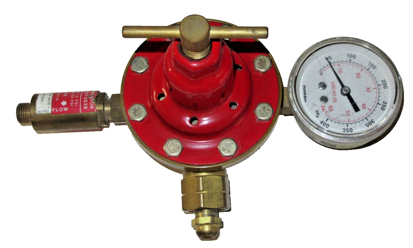 SMITH H1510A LP COMPRESSED GAS REGULATOR W/GAUGE & CONCOA FLASHBACK ARRESTOR