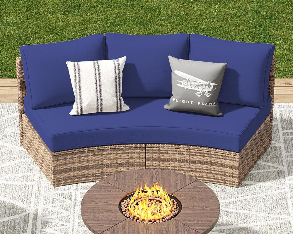 3-Piece Wicker Patio Furniture Set Waterproof Half-Moon Sectional Sofa Cushions