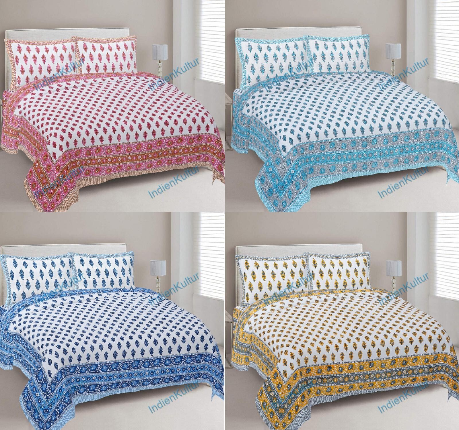 Clacssic Desgin 90 x 108 in'' BedSheet Cotton Floral Print King Size 2 Pillow Co