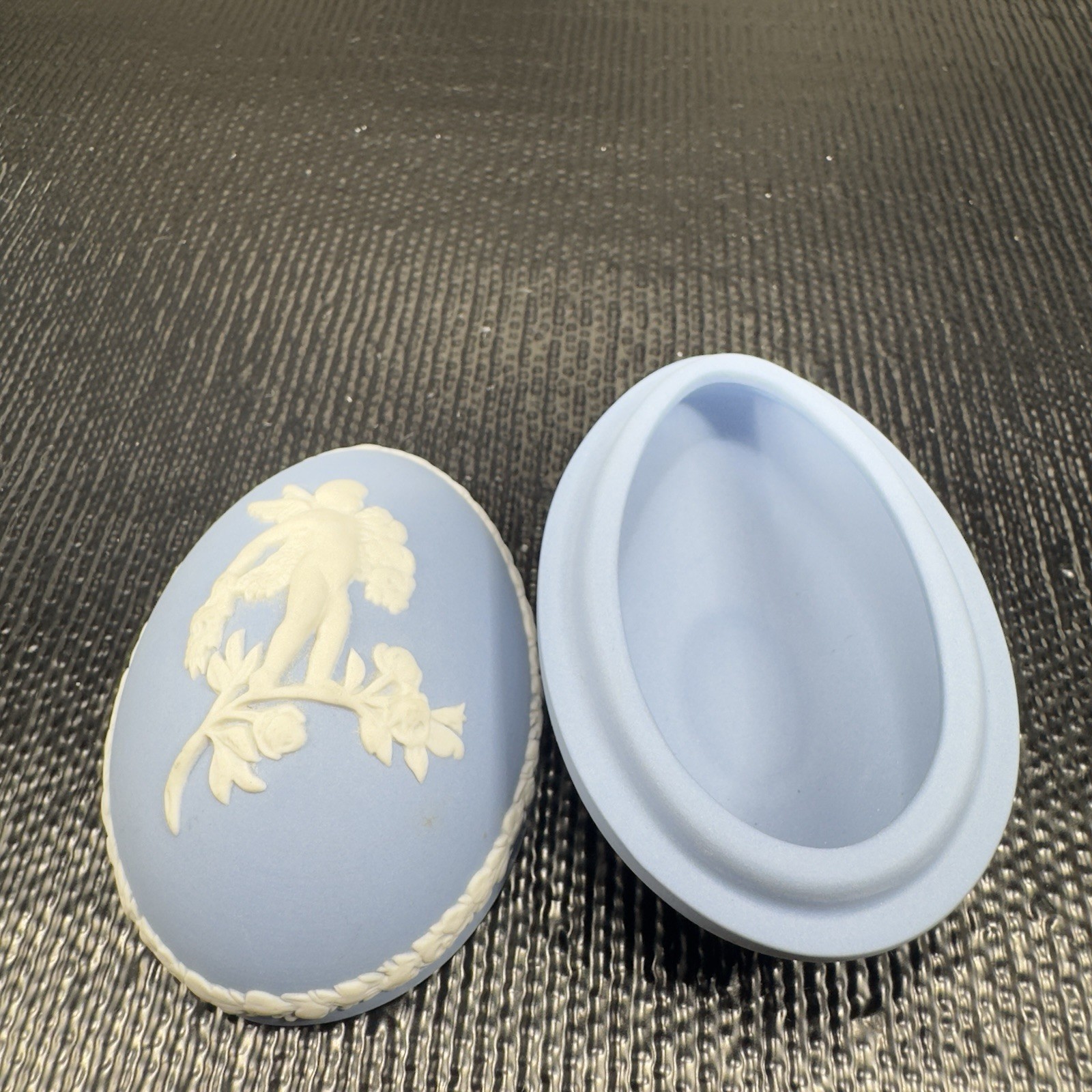 Wedgwood Blue White JasperWare Egg Lidded Trinket Box England Container Pill Box