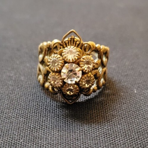 Vintage Brass Crystal Cluster Ring