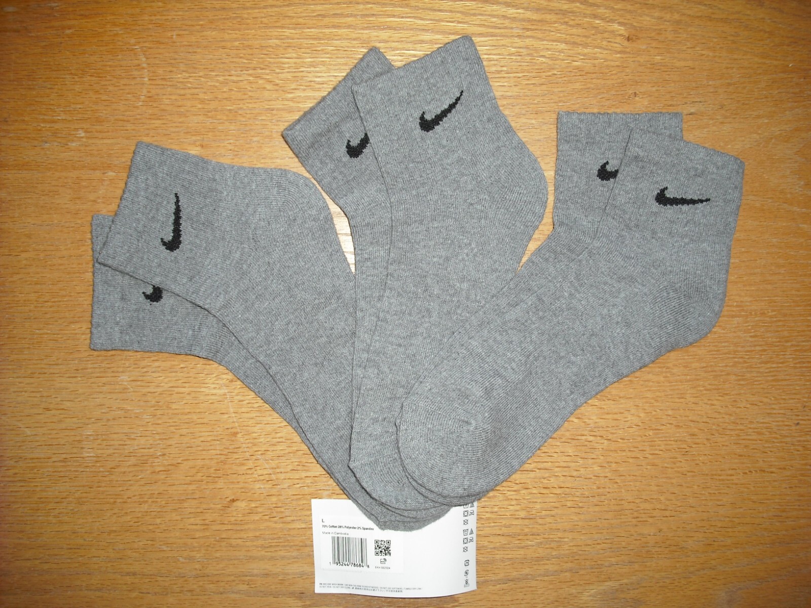 Mens/Womens NWT NIKE Quarter Ankle Socks 3prs Everyday DRI-FIT Gray Sz:M-L