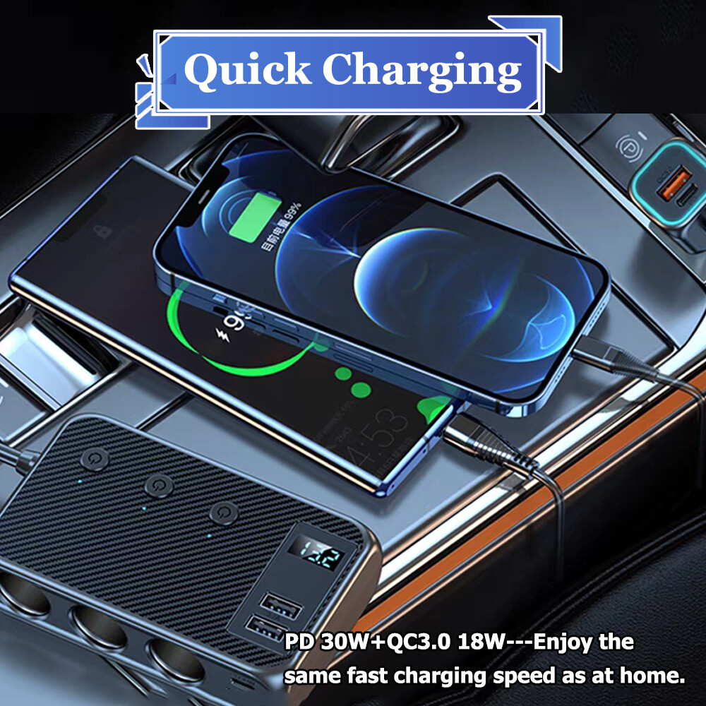 3Way Car Cigarette Lighter Socket USB C Plug Fast Charger Power Adapter Splitter
