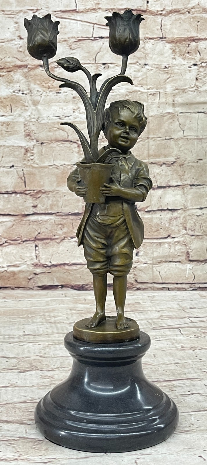 Aldo Vitaleh Collectible Figurine - Young Boy and Tulip Vase Candle Holder