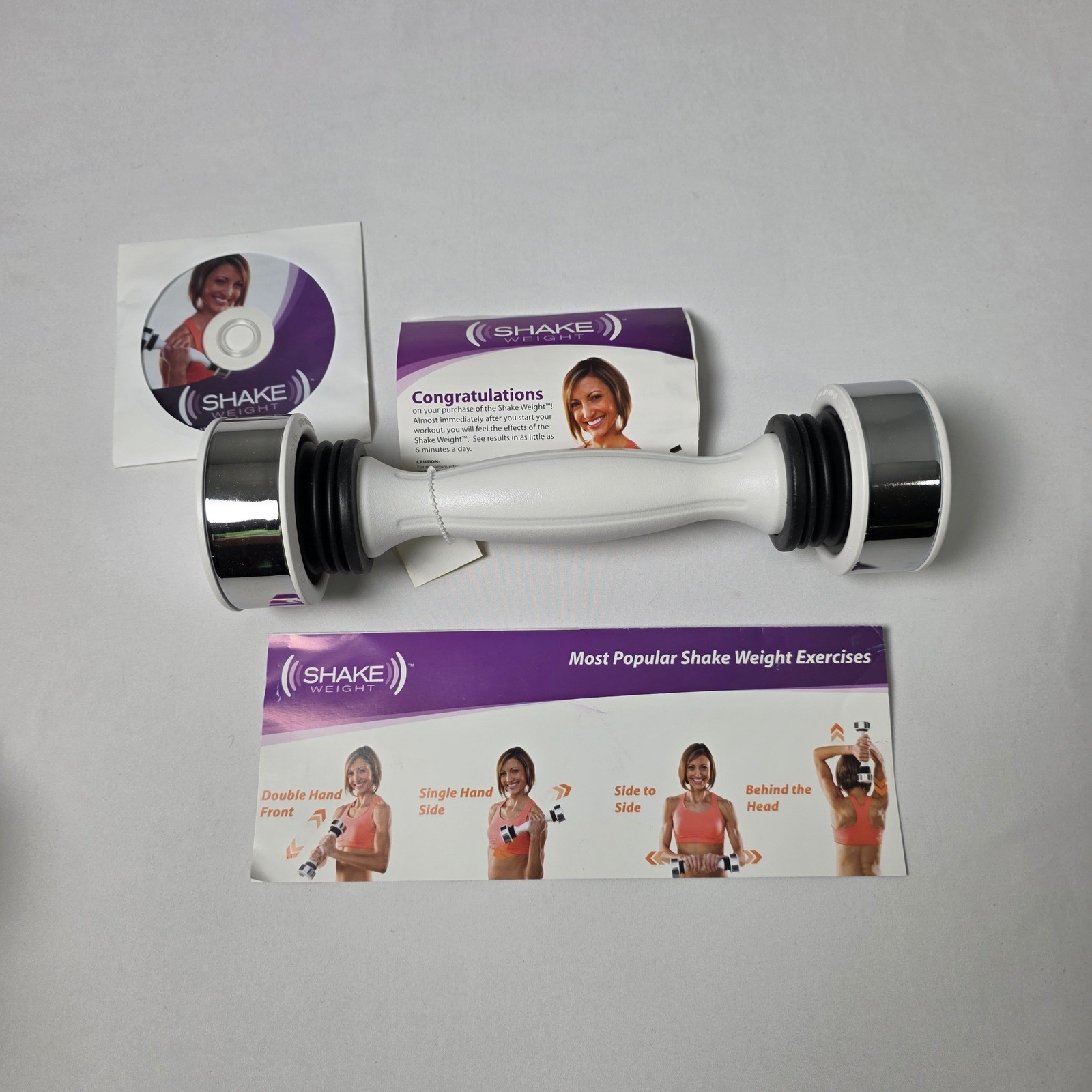 Shake Weight Dumbbell Women 2.5 lb White Chrome Dynamic Inertia with DVD Guide