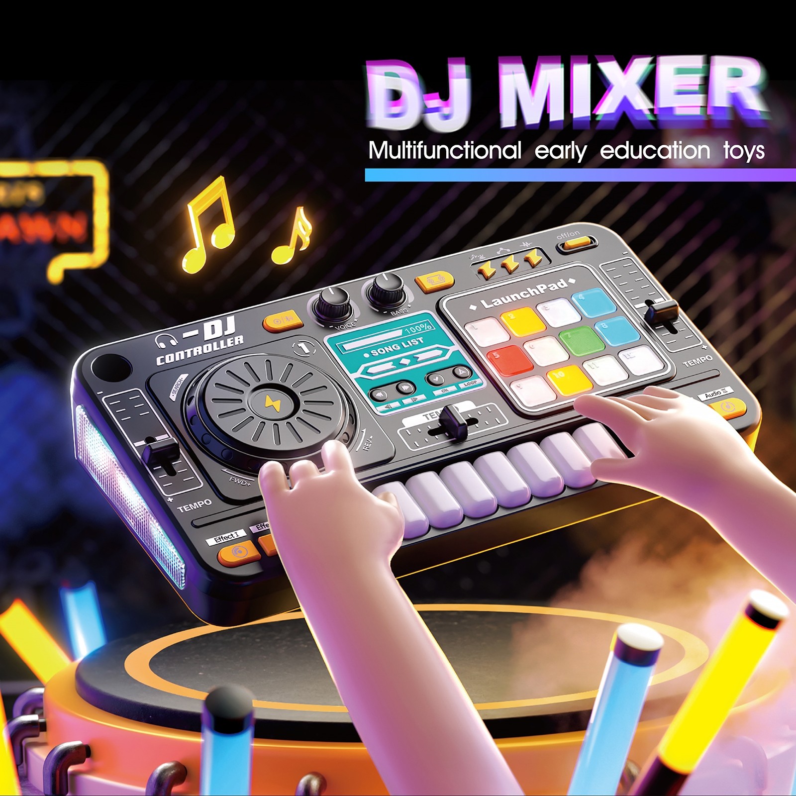 Kids DJ Mixer Toy Electronic DJ Controller Built in Microphone DJ Turntable
