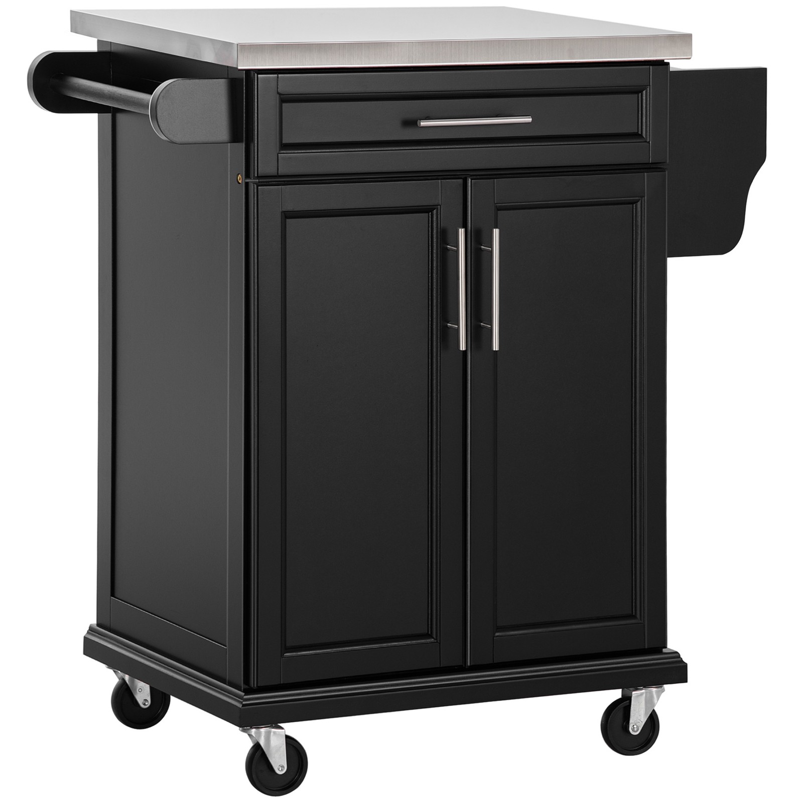 Rolling Kitchen Island on Wheels with Drawer, Spice Rack, Black