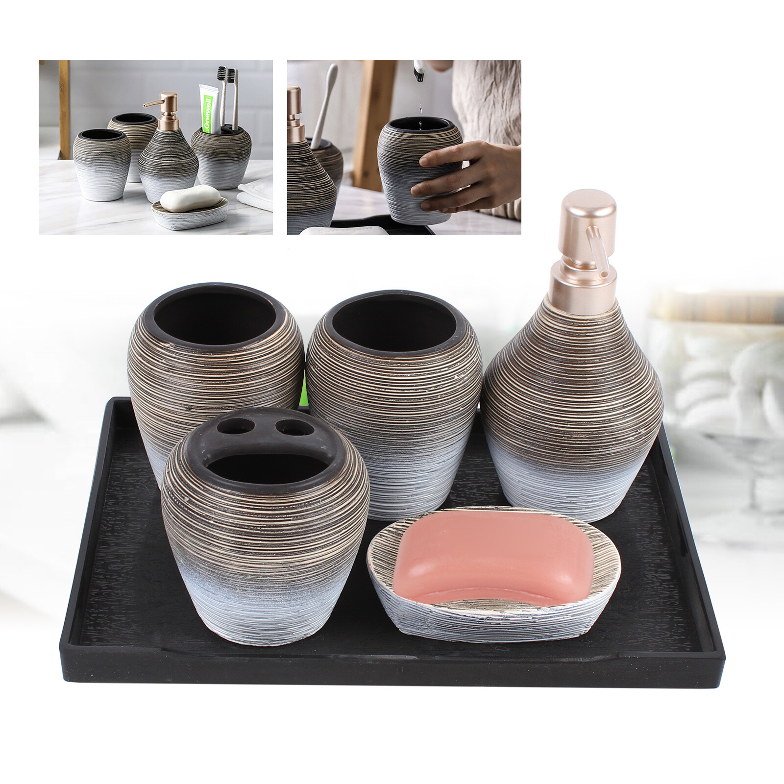 Ceramic Bathroom Accessories Set Decorative Storage Lotion Dispenser Holder 5PCS