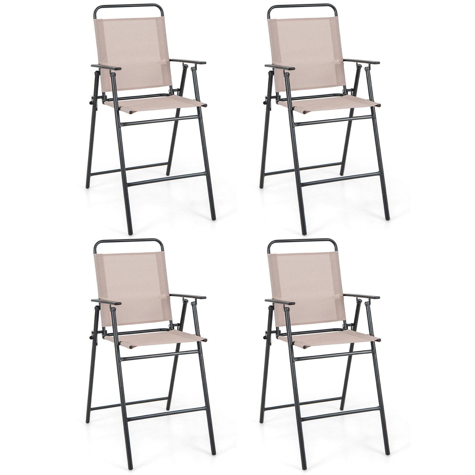 4PCS Patio Folding Bar-height Chairs W/Armrests Quick-drying Seat Beige Backyard