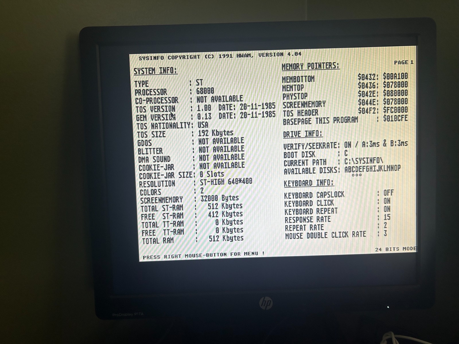 Atari 520ST Computer Tested Working, w power supply, no cables