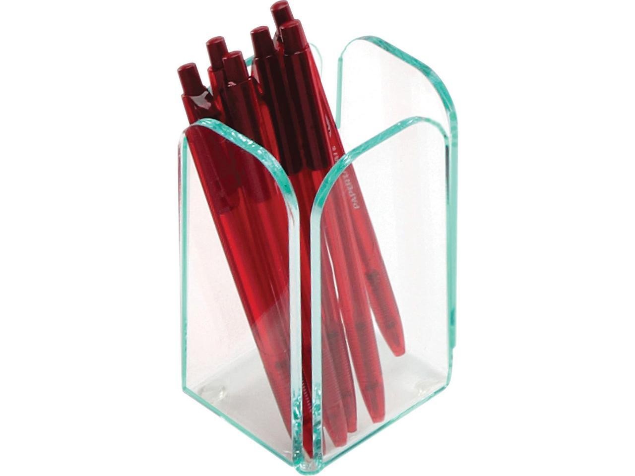 Lorell Transparent Pencil Cup 2-3/4"x2-3/4"x4-3/4" CL/Green 80656