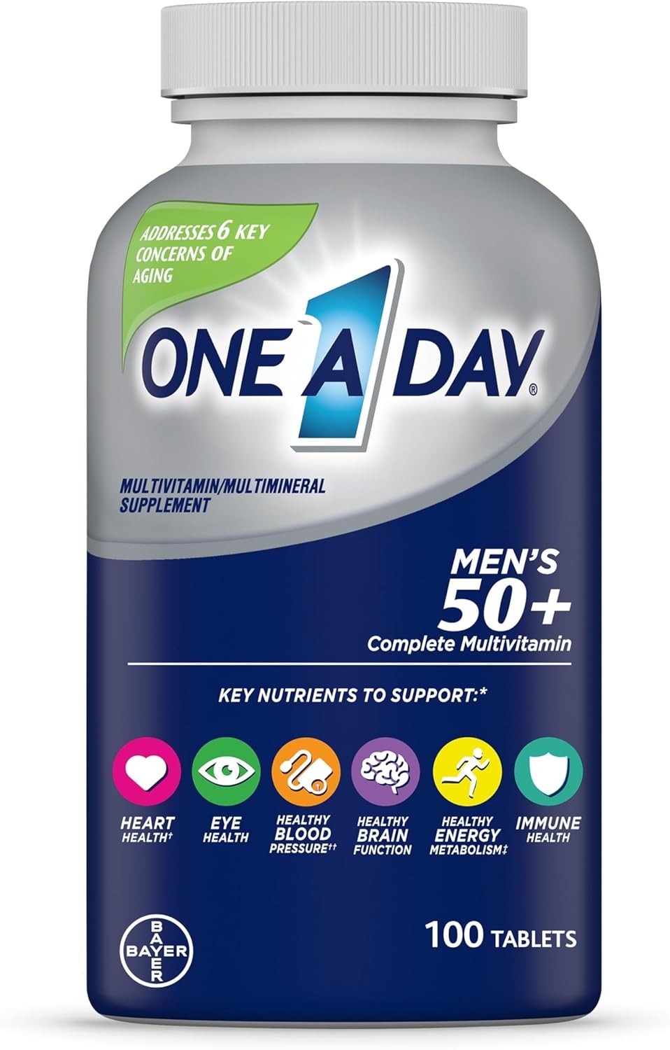 One A Day Men’s 50+ Multivitamins, Supplement with A, C, D, E and Zinc for...