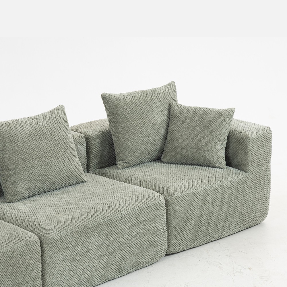 Modular 3-Seat Sectional Sofa All-Foam Deep-Seat Couch w Plush Textured Chenille