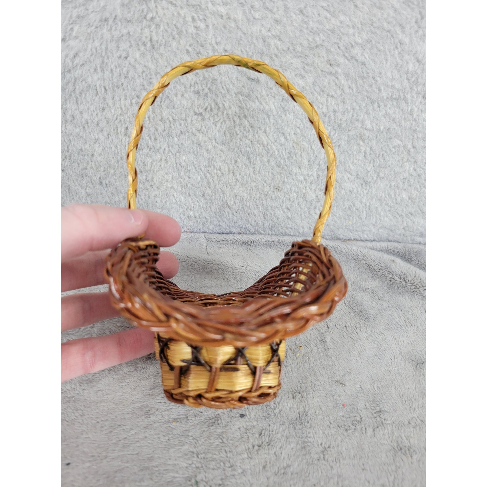 Mini Wicker Basket Decorative Handle Small Rattan Weave Accent