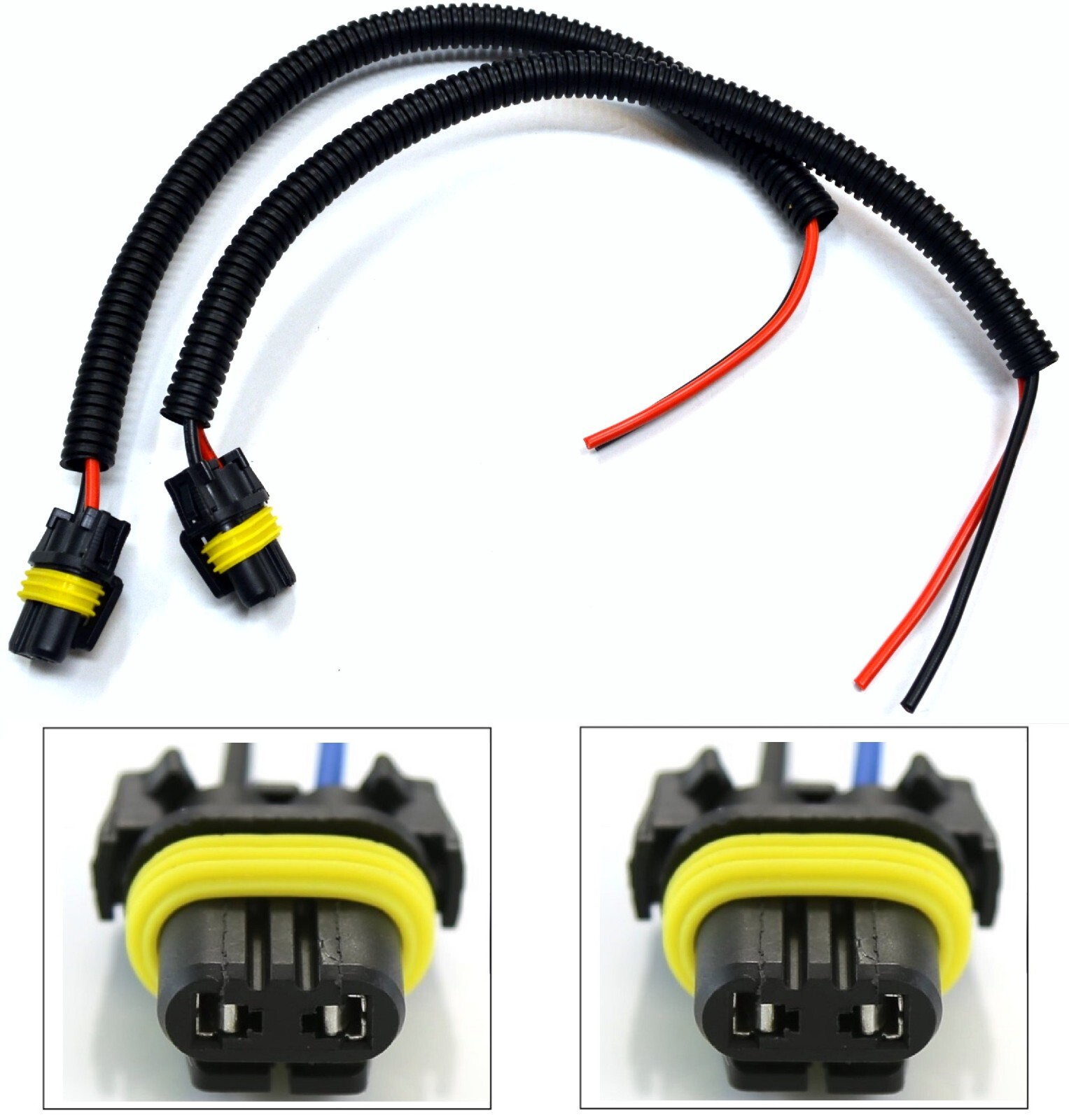 Extension Wire Pigtail Female 9005XS HB3A Two Harness Head Light Bulb Socket Fit