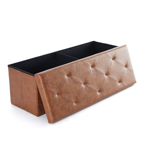 43 Inches Folding Ottoman with Storage Bench, 15.2"D x 43"W x 15.2"H Brown