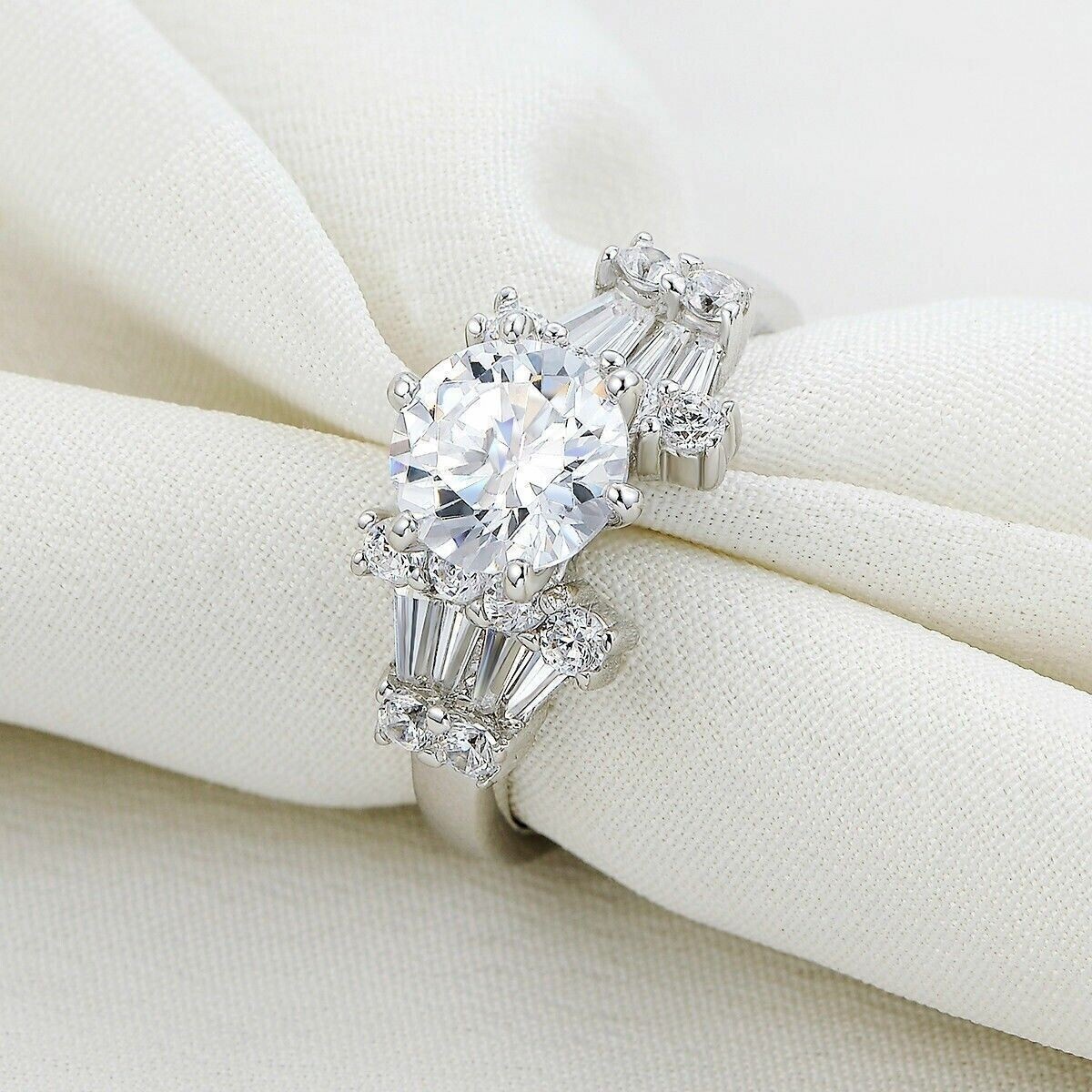Lab-Created Round Cut 3.50 Ct White Diamond Engagement Ring 925 Sterling Silver