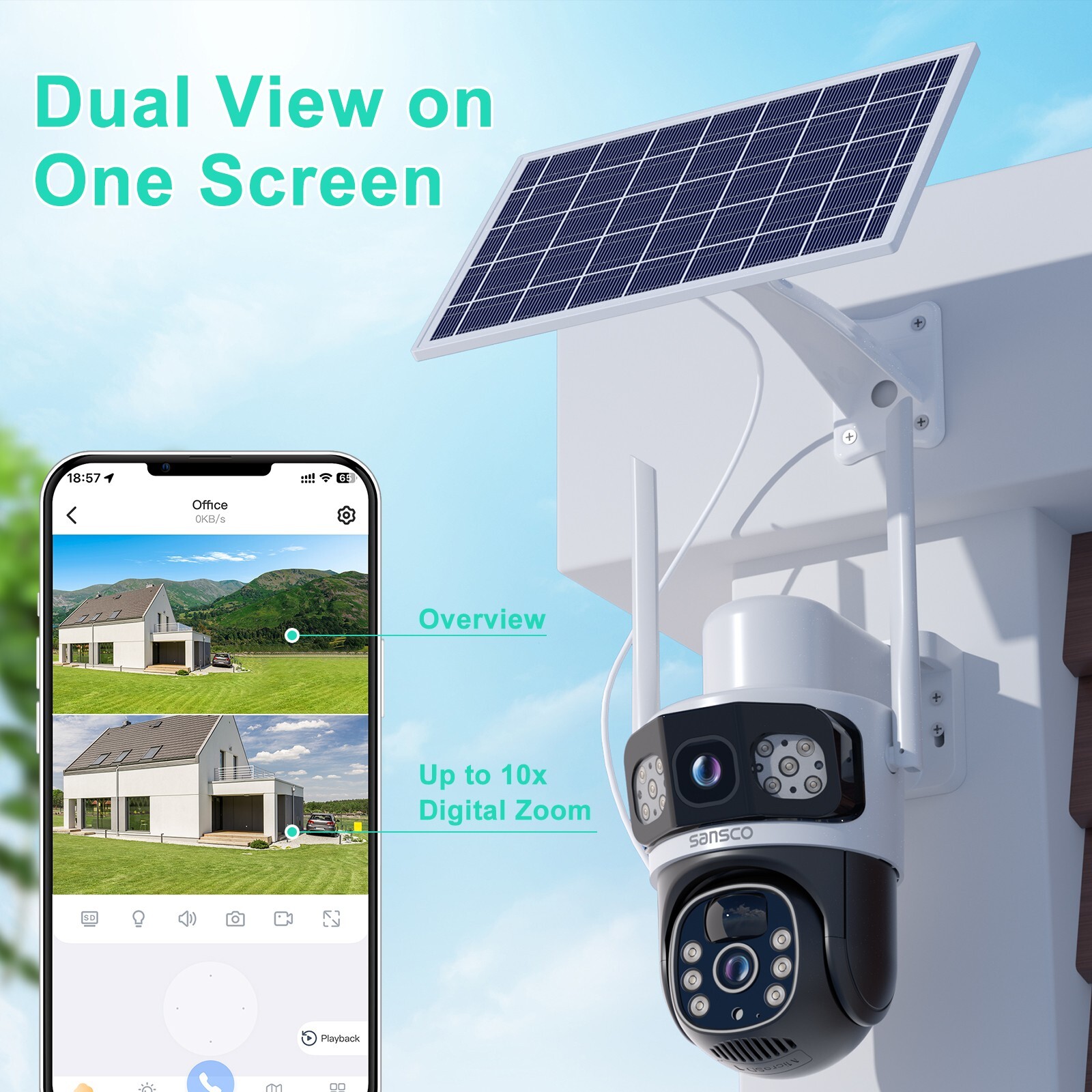 4MP WiFi Solar Battery Powered Wireless Security Camera Sys Outdoor PTZ Audio