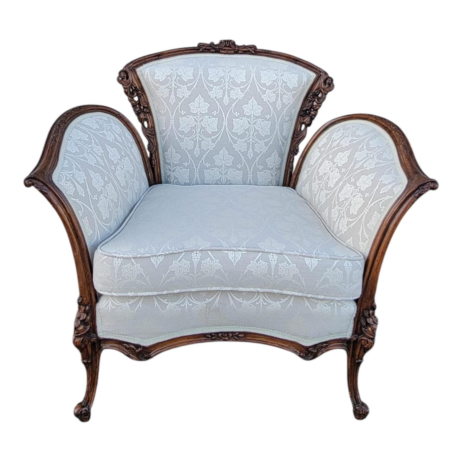 1930s Italian Beech Wood Armchair - Hand Carved Frame-Newly Upholstered Elegant