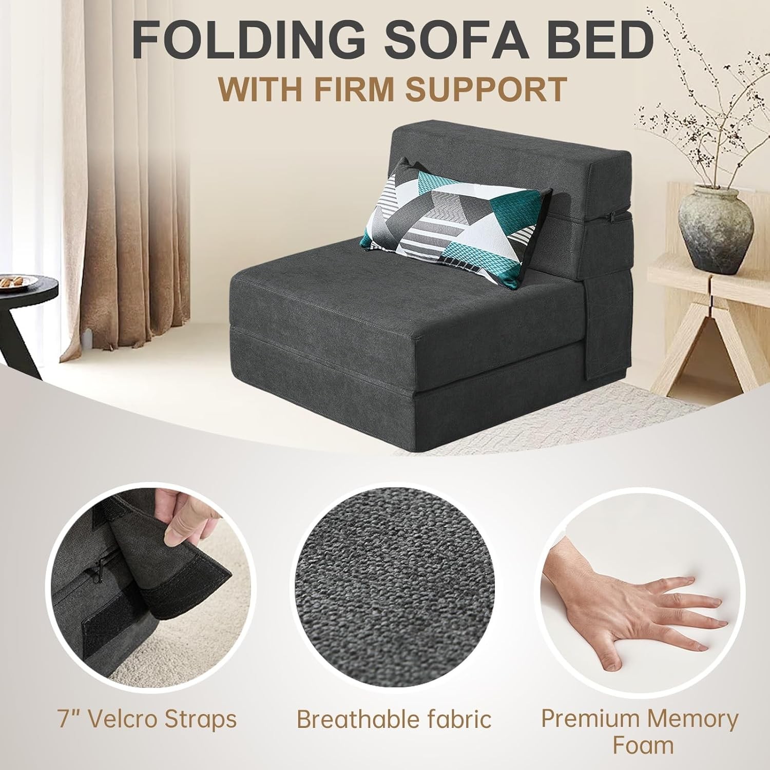 Folding Sofa Bed Single Size W/ Pillow Memory Foam Convertible Sleeper Chair