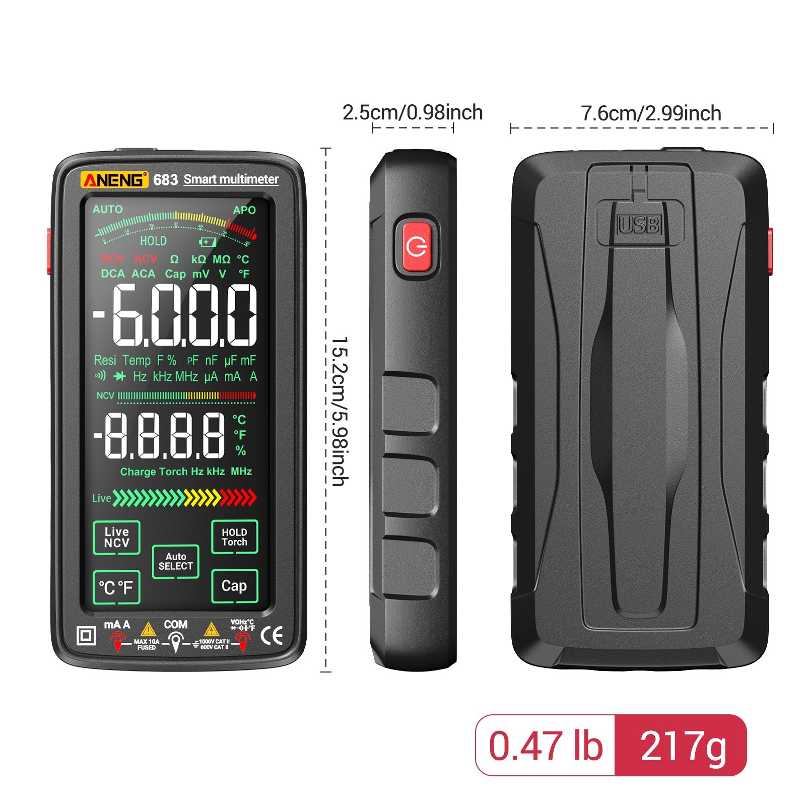 ANENG 683 Touch Screen Digital Multimeter True RMS 6000 Counts Rechargeable tool