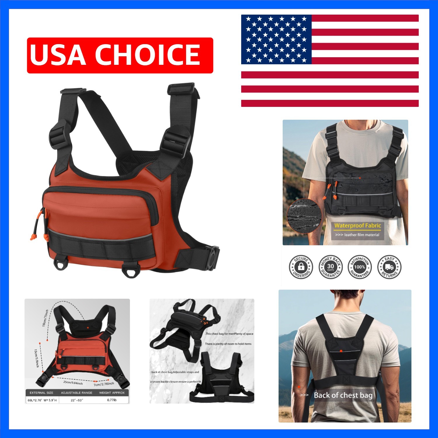 chest bag for men and Women，chest pack Lots of storage, Water Resistant Runni...
