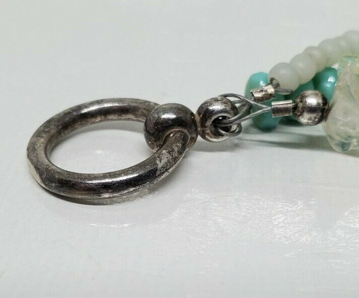 Multistone Teal Blue White Green Multibead Toggle Bracelet 7"