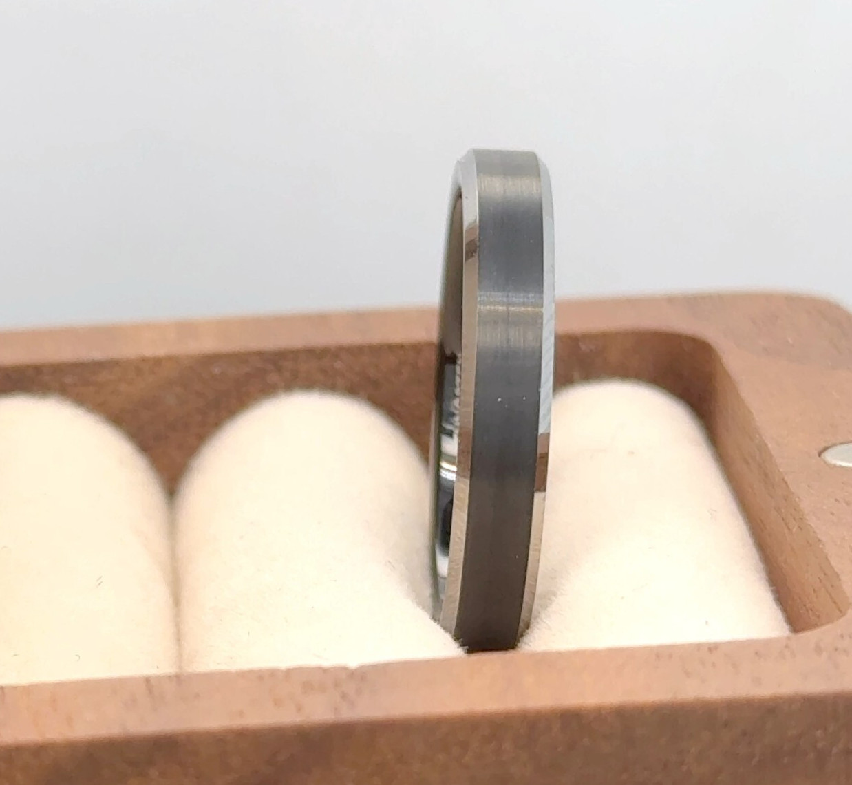 Matt Finish Beveled Edge Future Wife Band Stacking Black & Silver Tungsten Ring