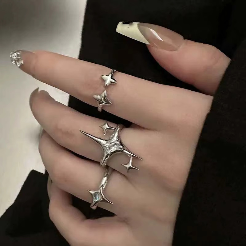 Vintage Irregular Cross Star Open Ring for Women Men Punk Gothic Sliver Color