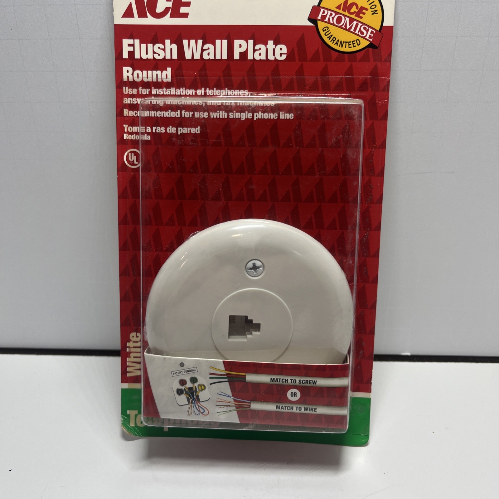 2-ACE Flush Wall Plate, Round, light almond  phone jack