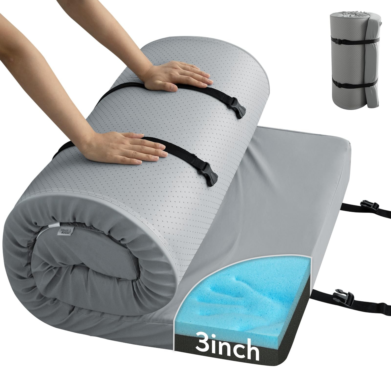 Memory Foam Camping Cot Mattress Pad, 3 Inch Thick Sleeping Pad with Waterpro...