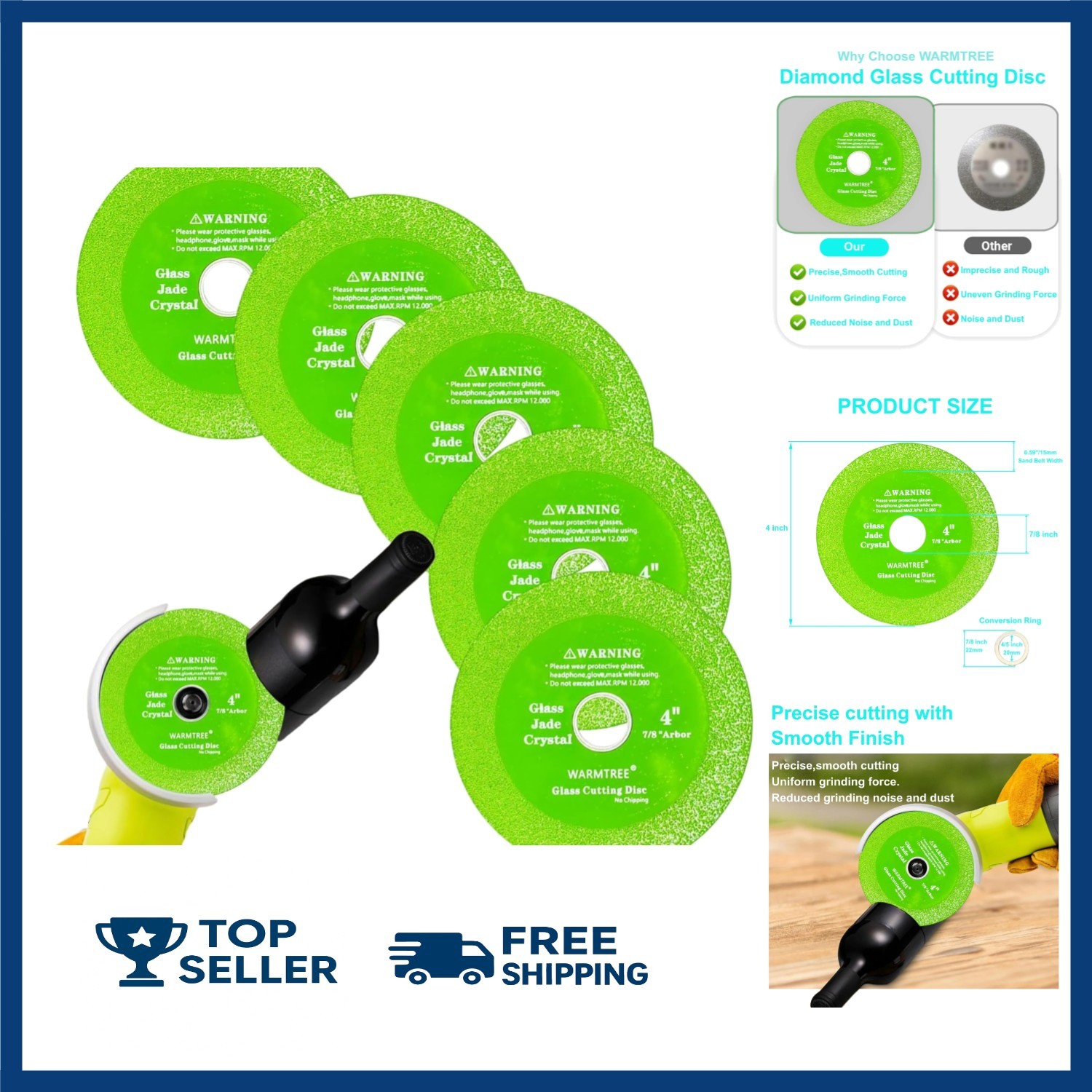 5 Pcs Glass Cutting Disc for Angle Grinder, 4" Ceramic Tile Cutter Blade, Ultra-