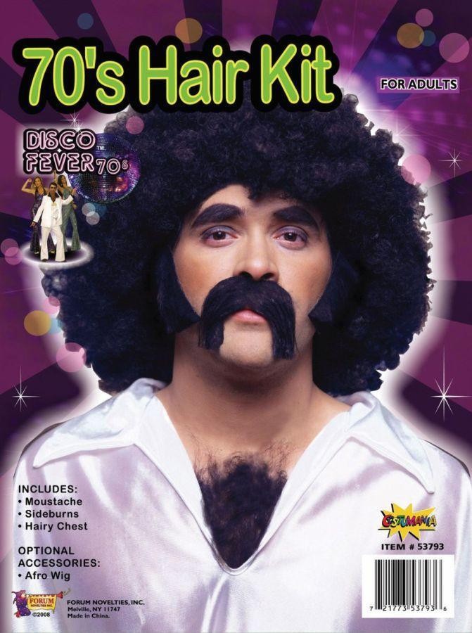 70's Disco Black Mustache Side Burns Chest Hair Kit FM53793