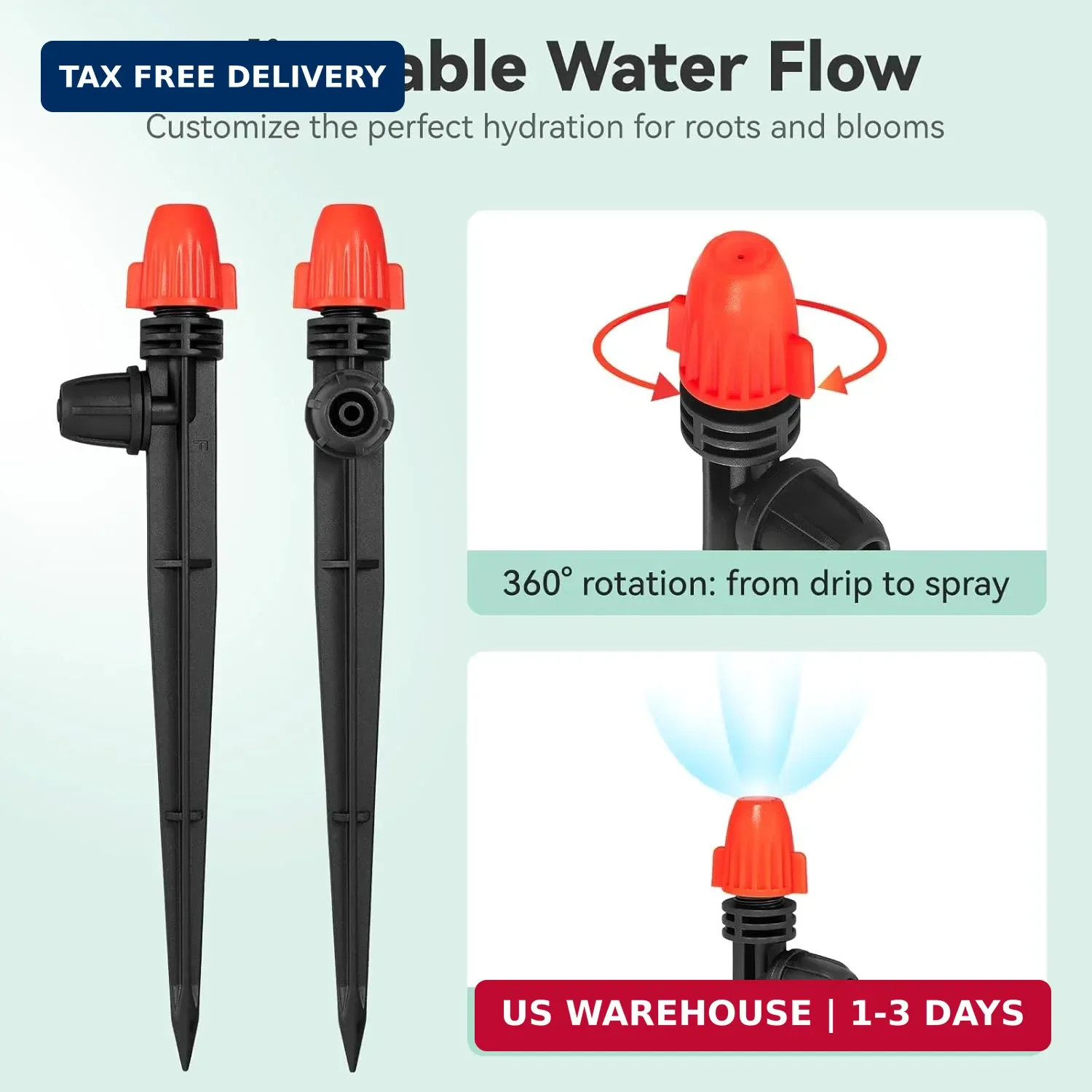 1/4" Drip Irrigation Emitters: 30 Pack Mist Drip Emitter with Lock Barbed Adjust