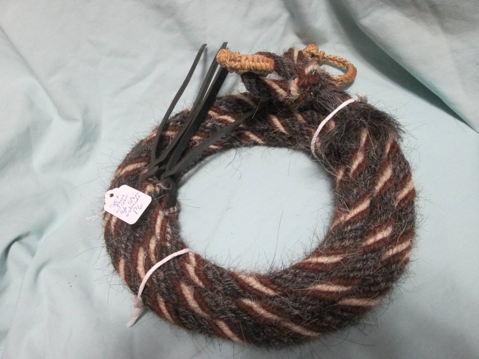Mane Horse Hair Split Reins w Rawhide Connectors--8 ft, 5/8" dia, Pattern P6
