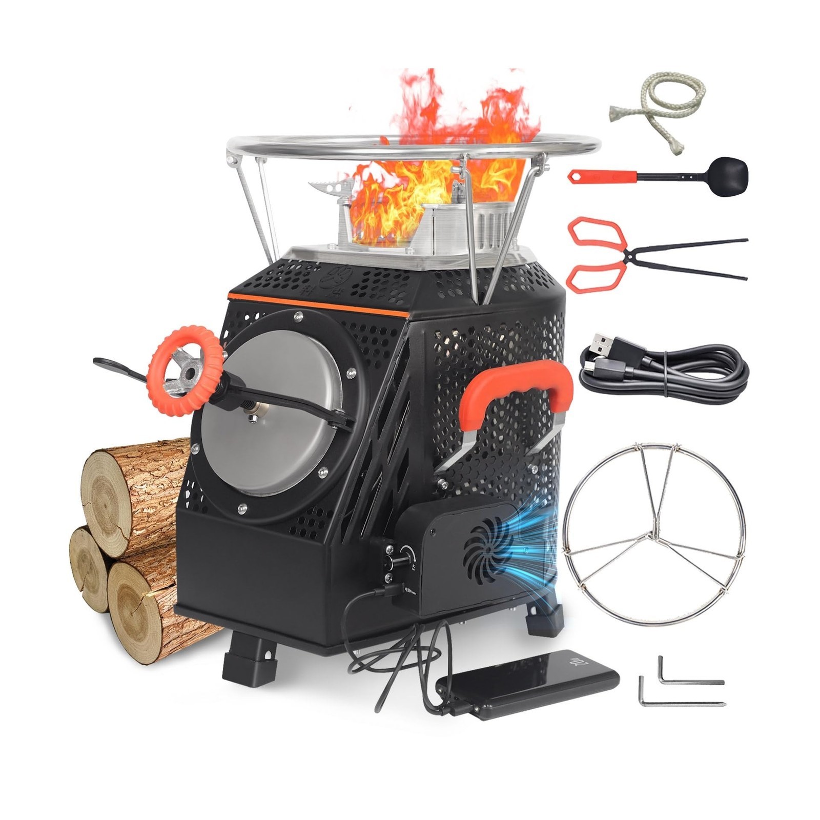 Portable Wood Burning Camp Stove, Stainless Steel, 16x13x17