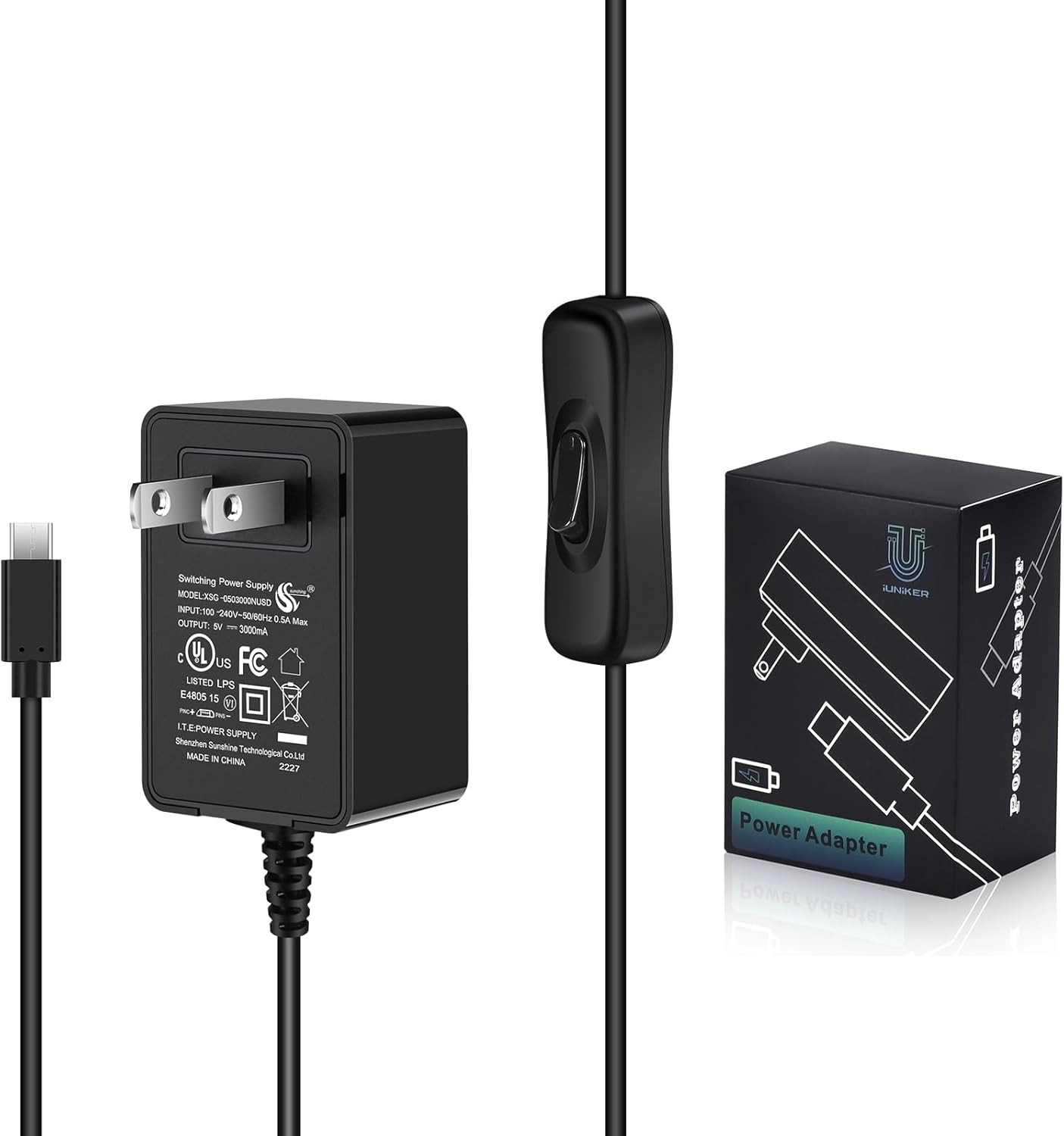 [UL Listed] Raspberry Pi Power Supply with Switch 15W 5V 3A Micro USB Raspberry