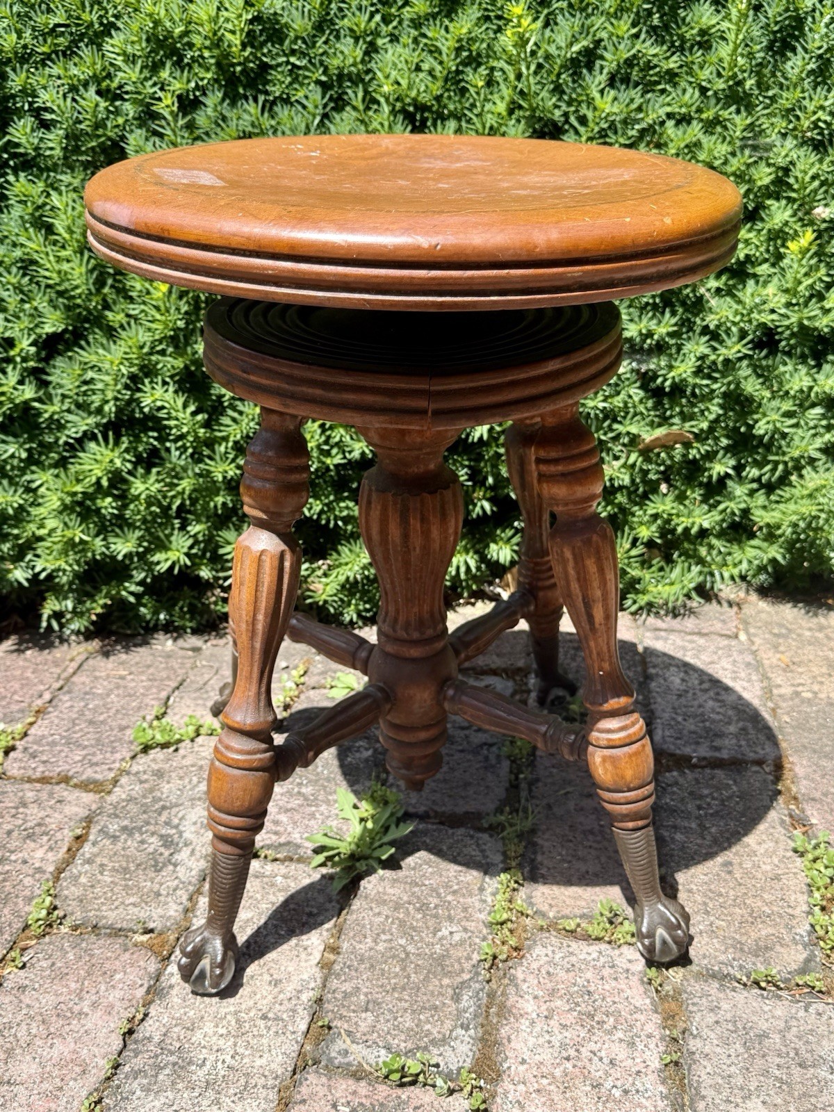 Antique Victorian BALL & CLAW FOOT Glass Ball PIANO Adjustable Stool #273