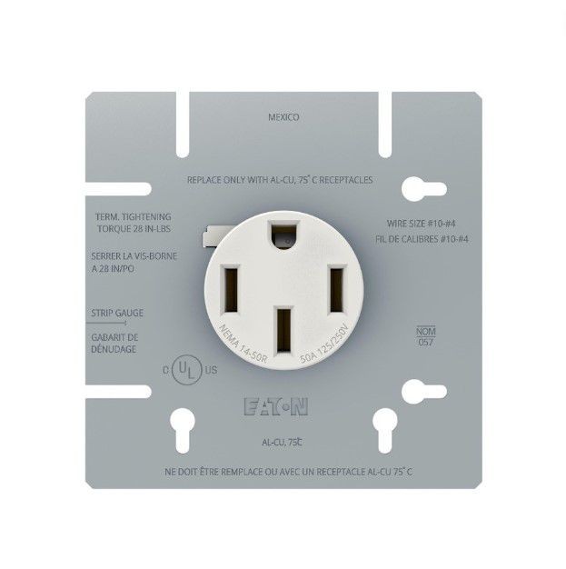 Eaton 1168-2-BX Receptacle Outlet Oven Range Stove 14-50R 50A 125/250V w/ Cover