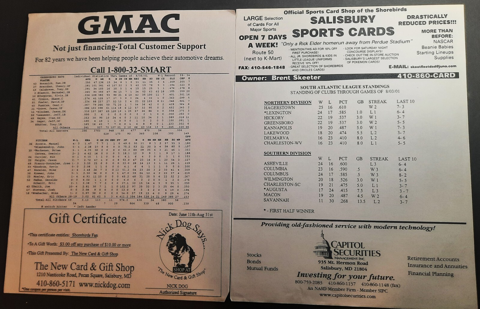 2001 Delmarva Shorebirds Baseball Program - Vol. 2 - Orioles Class "A" Affiliate