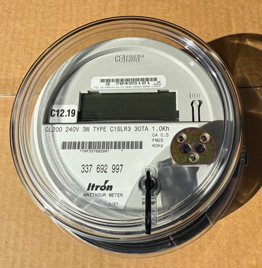 NEW ~ ITRON Centron Watthour Meter CL200, 240V, 3W, C1SLR3, 30TA, 1.0Kh