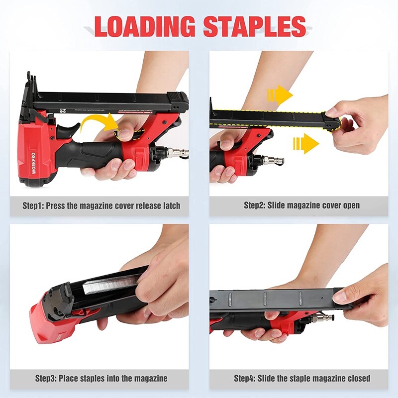 WORKPRO Pneumatic 20 Gauge Staple Gun T50 Upholstery Stapler With/1260PC Staples
