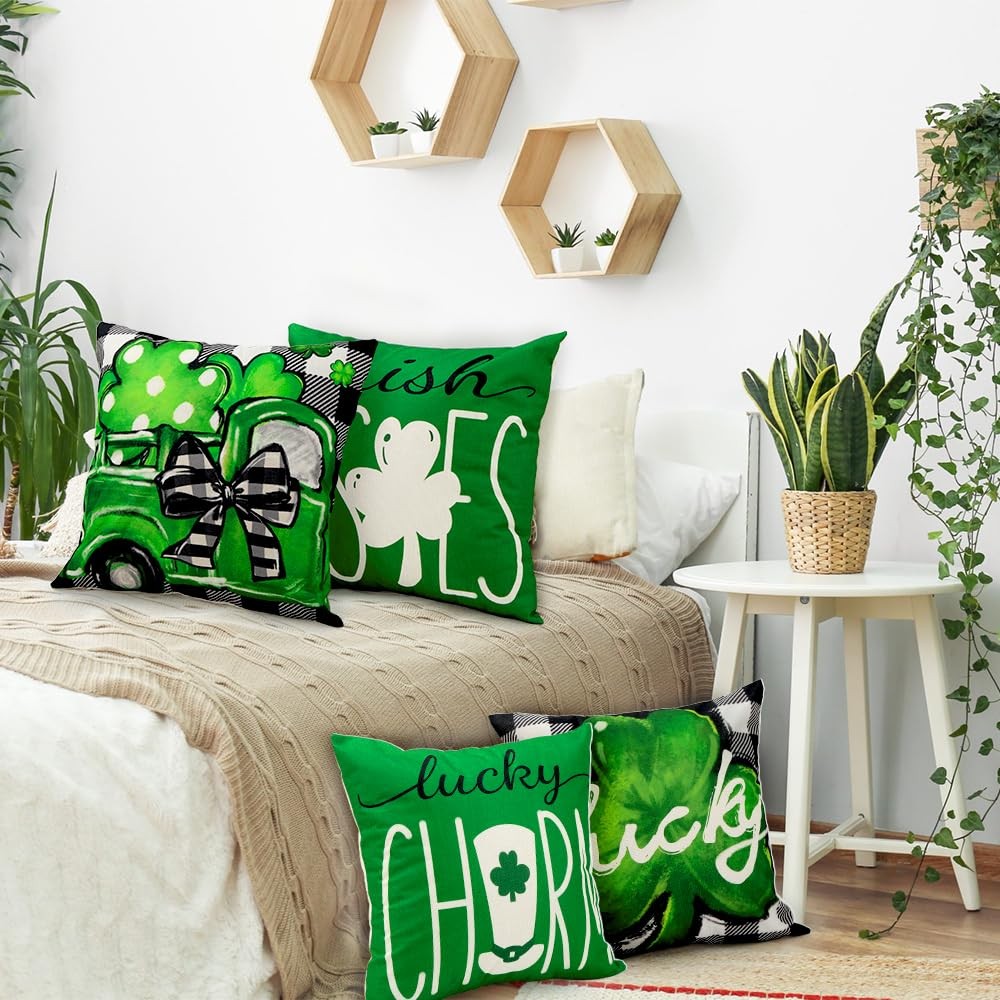 DULEFUN 4pcs ST Patricks Day Pillow Covers 18 x 18" x (Pack of 1), Green