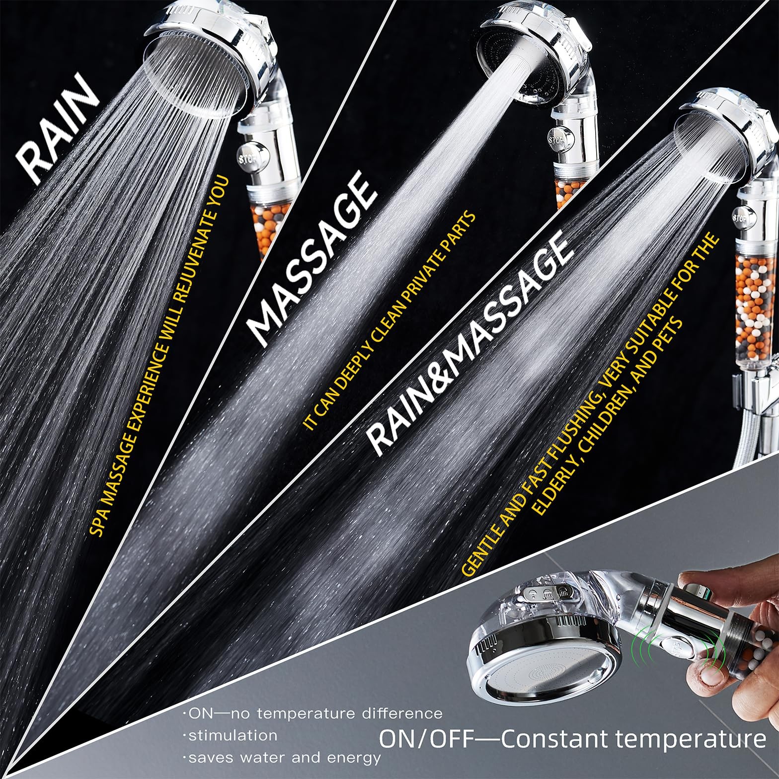Filtered Shower Head with Handheld - High Pressure Transparent + Chrome