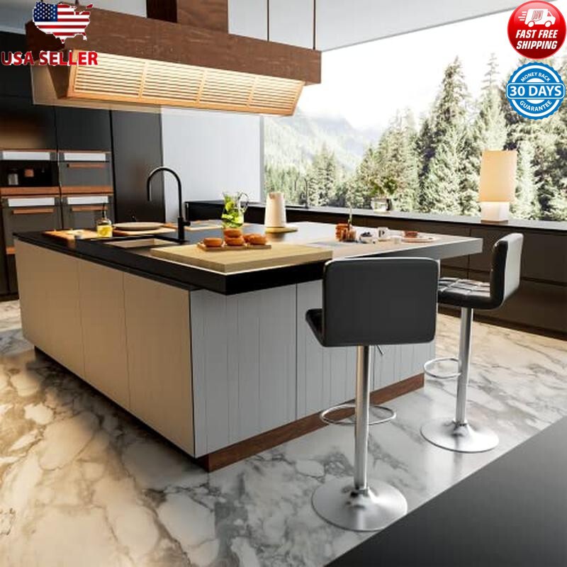 2 Pack Adjustable Swivel Bar Stools PU Leather Ergonomic Back Support Set New