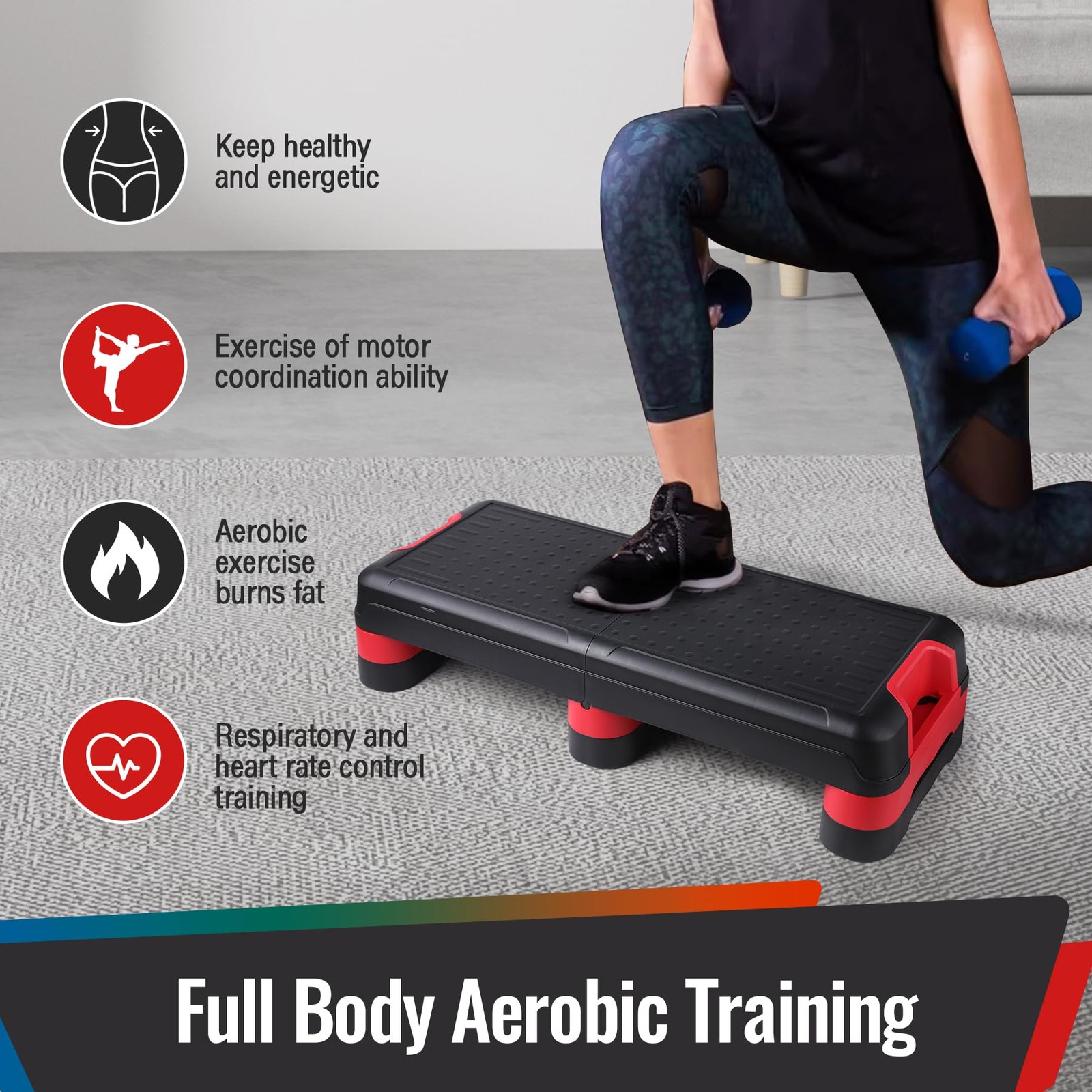 STOODER 33.5 Aerobic Exercise Folding Step Platform for Home Workout, Configu...