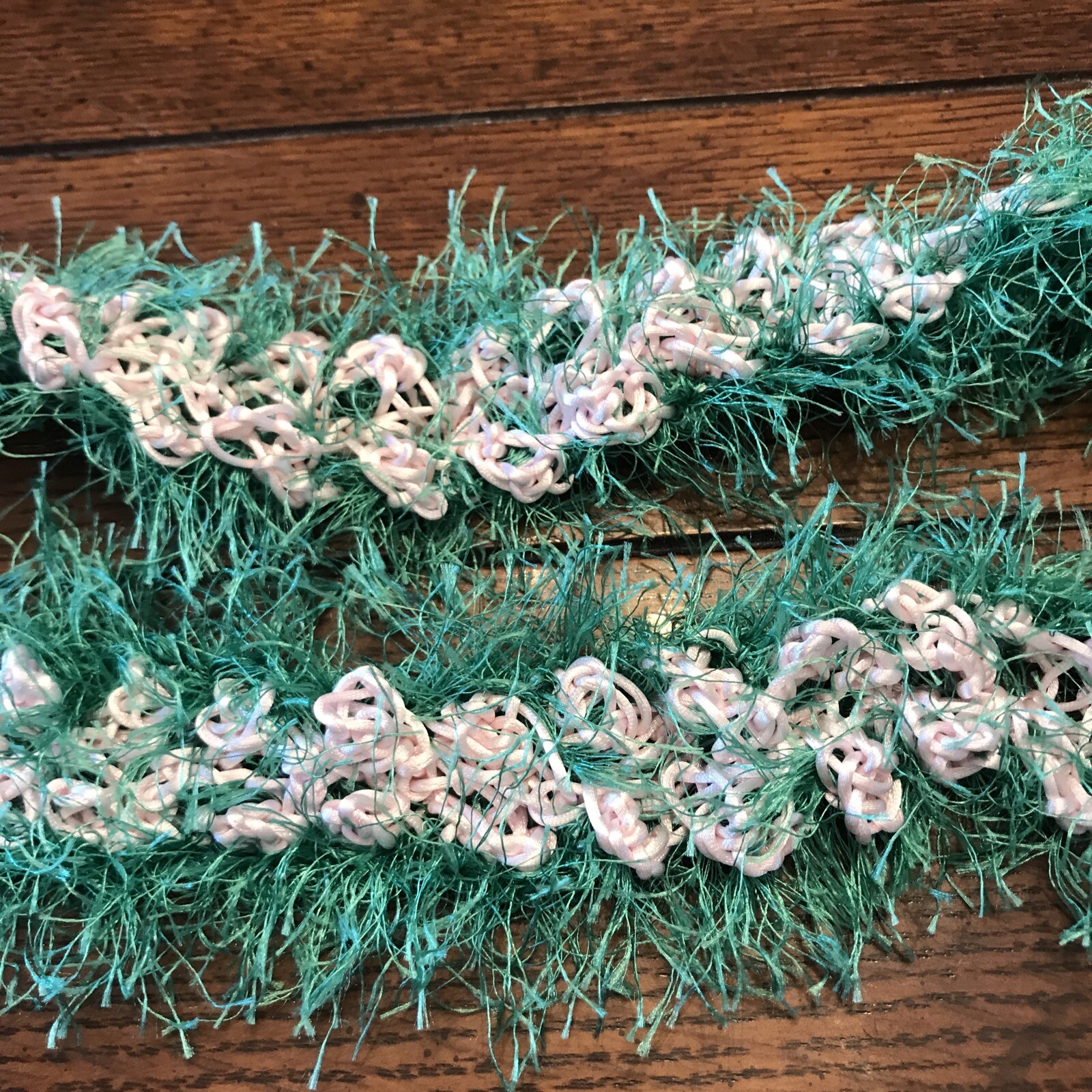 Lei, Light Pink Flowers; Handmade-Crocheted, adult short-length Or for child.
