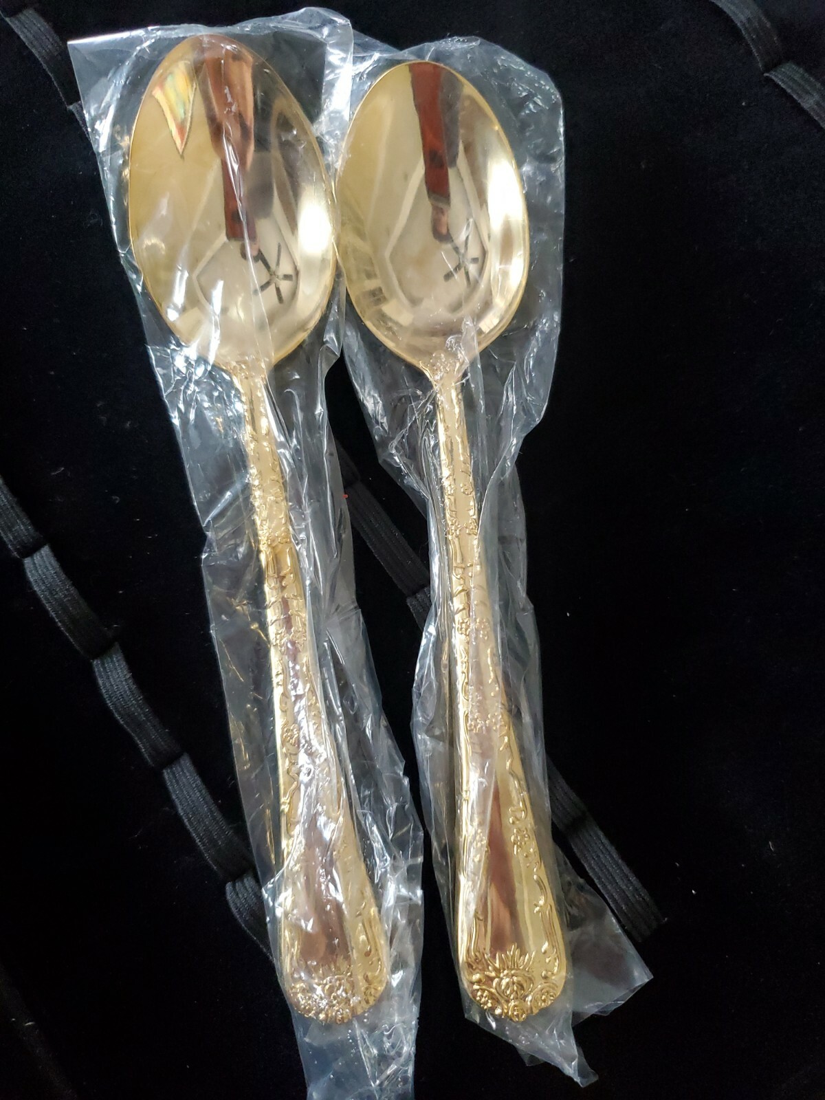 New in bag - Wm Rogers  ENCHANTED ROSE - Gold Electroplate 2 Soup Spoons