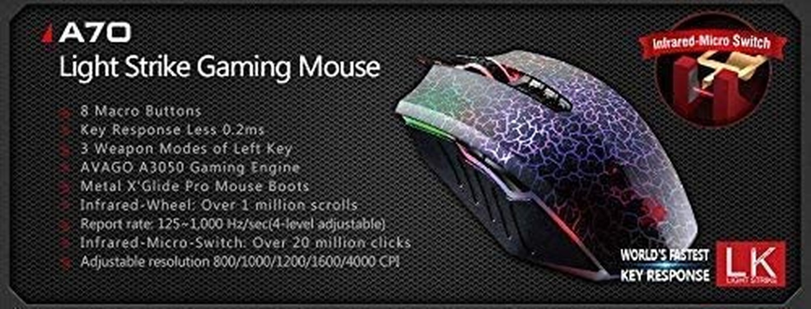 Bloody Optical Gaming Mouse with Light Strike (LK) Switch & Scroll - Fully Pr...