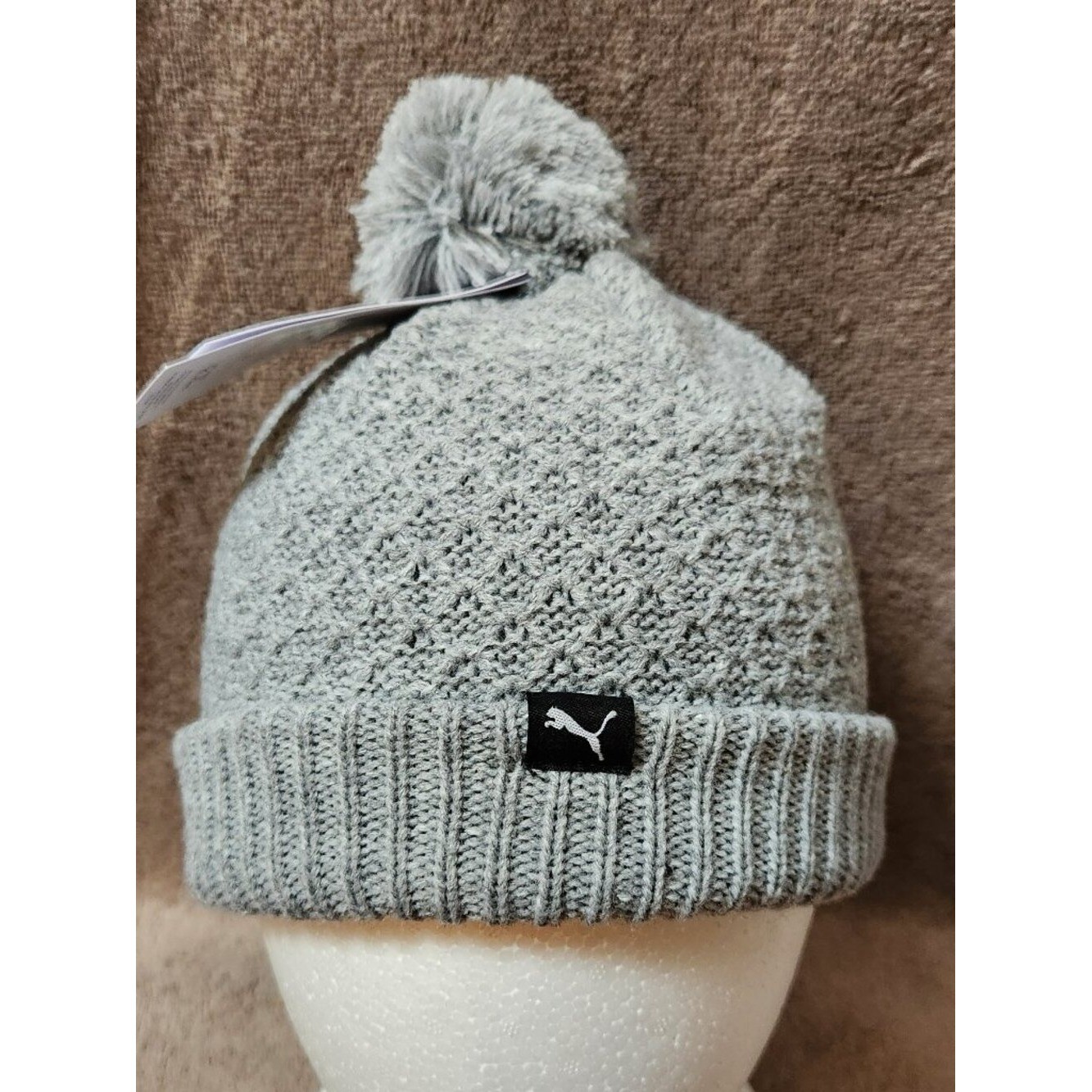PUMA Gray Pom Pom Knit Hat - One Size - NEW NWT